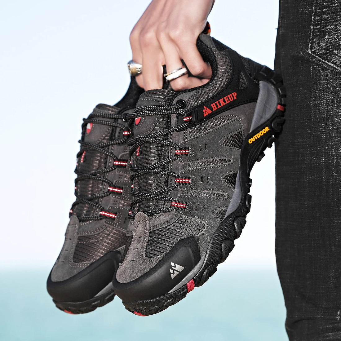HIKEUP Men’s Hiking Shoes – Suede Leather Outdoor Trekking Sneakers