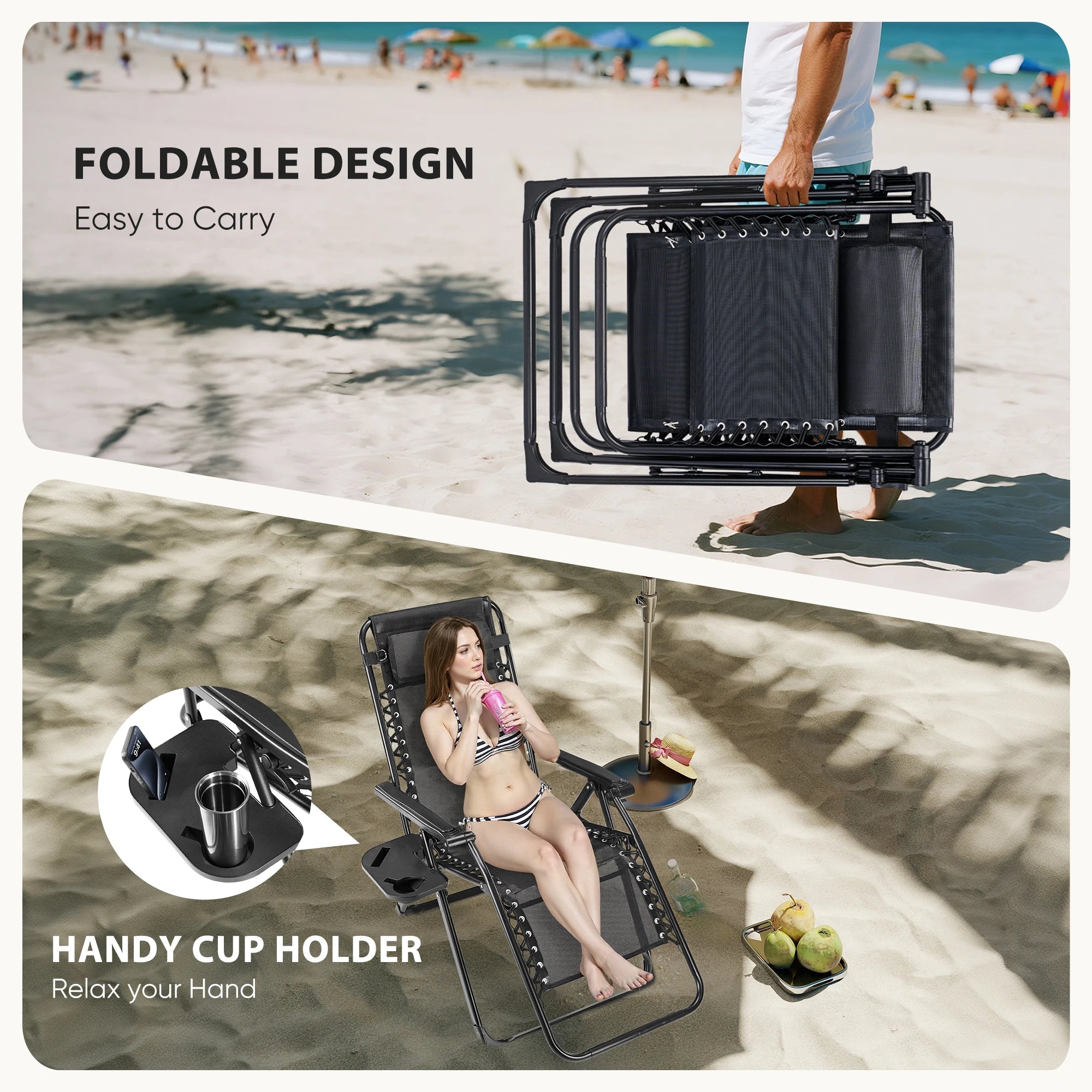 JHK Zero Gravity Recliner Set – 2 Portable Camping & Outdoor Lounge Chairs