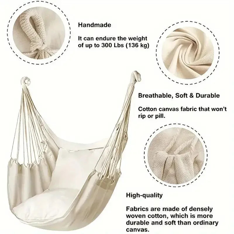 Durable Hanging Hammock Chair – Cotton Rope Indoor & Outdoor Swing