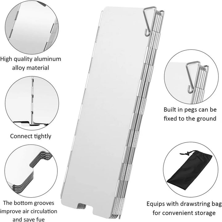 Camping Stove Windshield – 8/9/10/12/14/16 Plates Aluminum Alloy Wind Screen