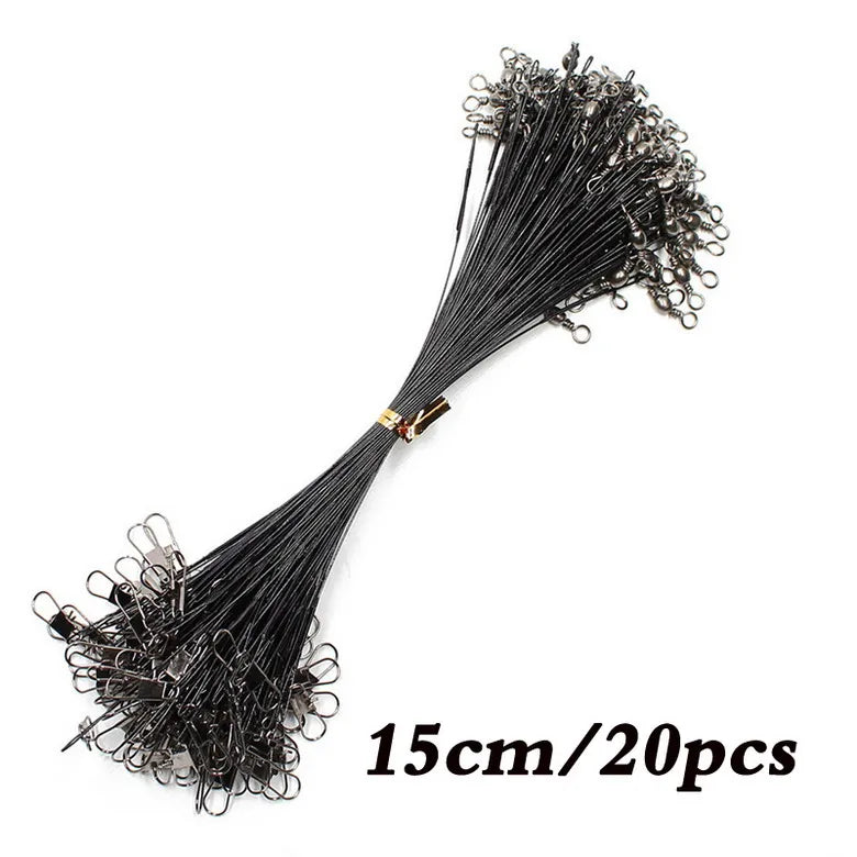 20-Piece Steel Fishing Line Leaders – Anti-Bite Wire with Swivel, 15–30cm
