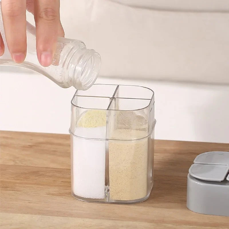 4-in-1 Camping Spice Jar – Portable Seasoning Dispenser with Lid, 4 Compartments