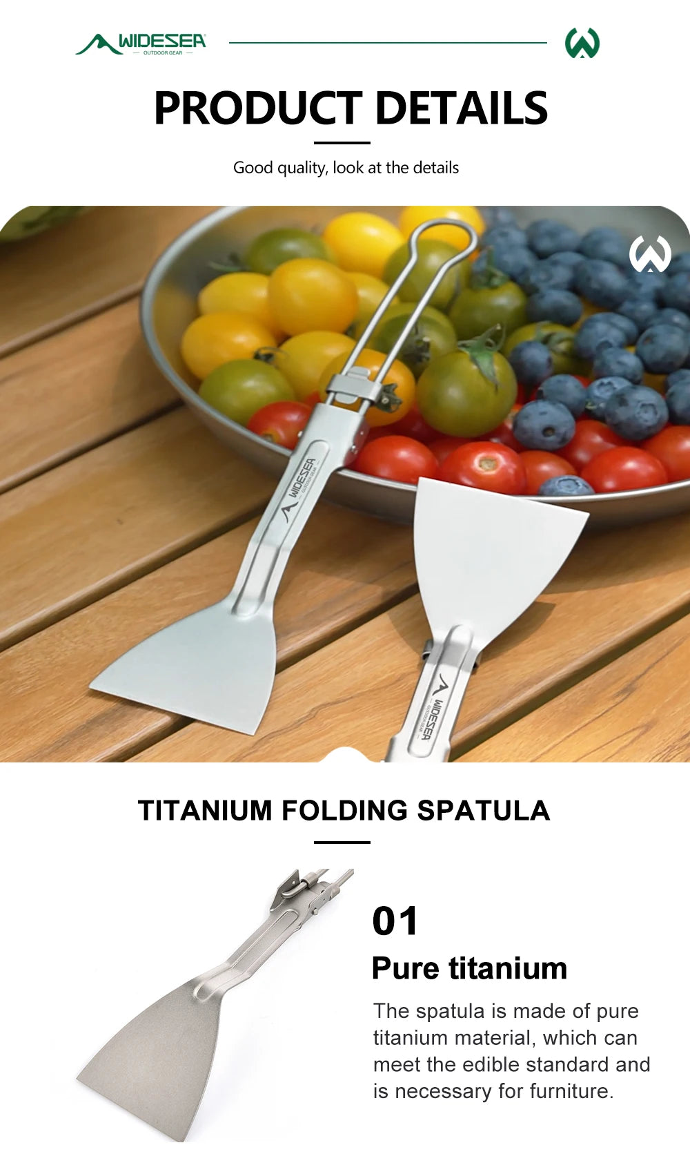 Widesea Titanium Folding Shovel – Compact Camping Spatula for Outdoor Cooking & Picnic