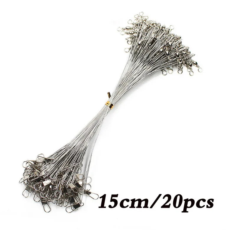 20-Piece Steel Fishing Line Leaders – Anti-Bite Wire with Swivel, 15–30cm