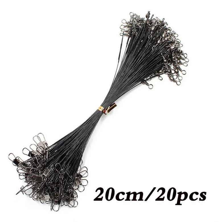 20-Piece Steel Fishing Line Leaders – Anti-Bite Wire with Swivel, 15–30cm