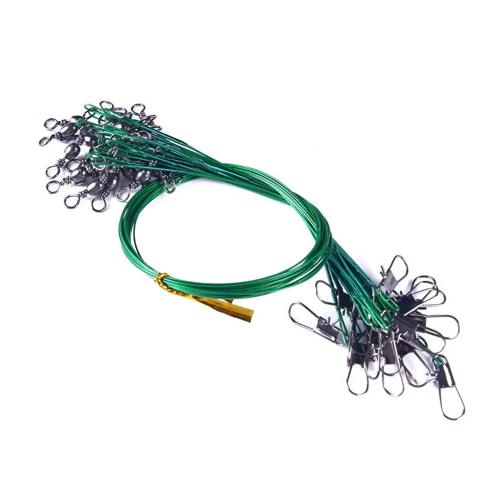 20-Piece Steel Fishing Line Leaders – Anti-Bite Wire with Swivel, 15–30cm
