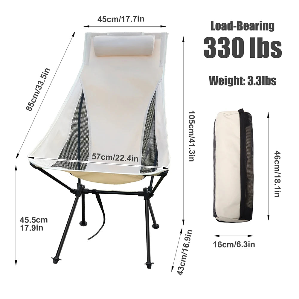 Westtune Portable Folding Camping Chair – Lightweight Aluminum Alloy Chair with Headrest