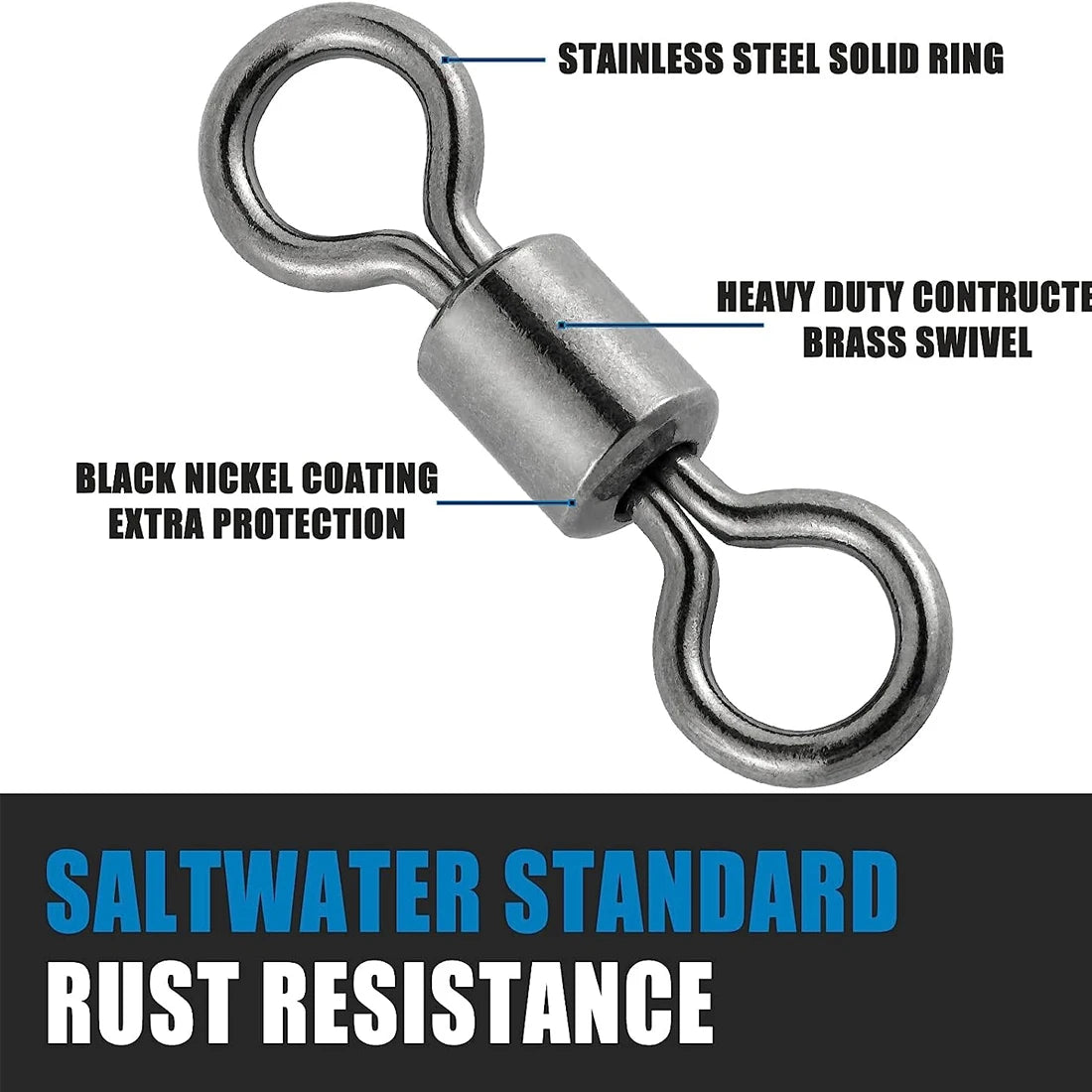 FishTrip 100-Pack Rolling Barrel Swivels – Stainless Steel Saltwater Fishing Tackles