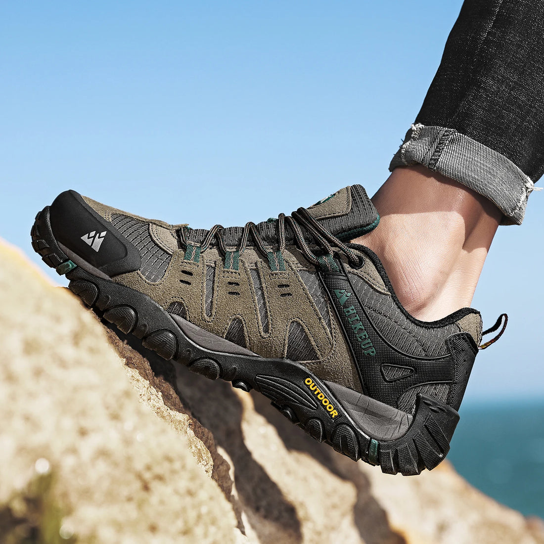 HIKEUP Men’s Hiking Shoes – Suede Leather Outdoor Trekking Sneakers