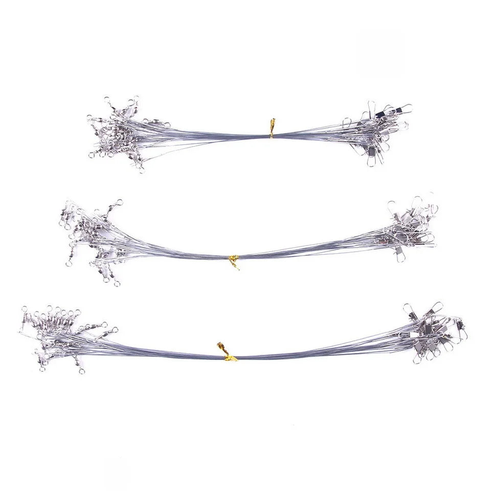20-Piece Steel Fishing Line Leaders – Anti-Bite Wire with Swivel, 15–30cm