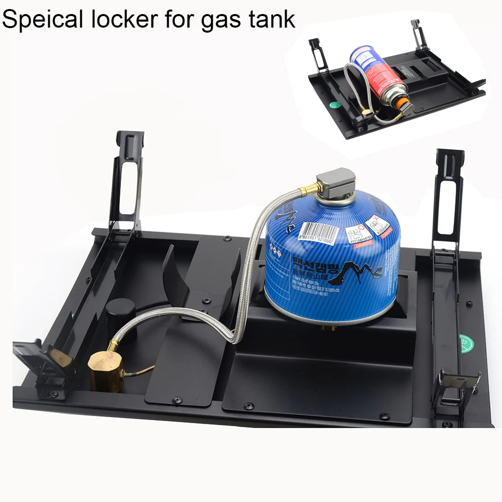 IGT Camping Folding Wood Table – Portable Gas Stove & BBQ Grill Table