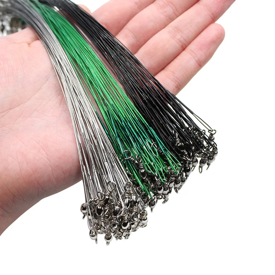 20-Piece Steel Fishing Line Leaders – Anti-Bite Wire with Swivel, 15–30cm