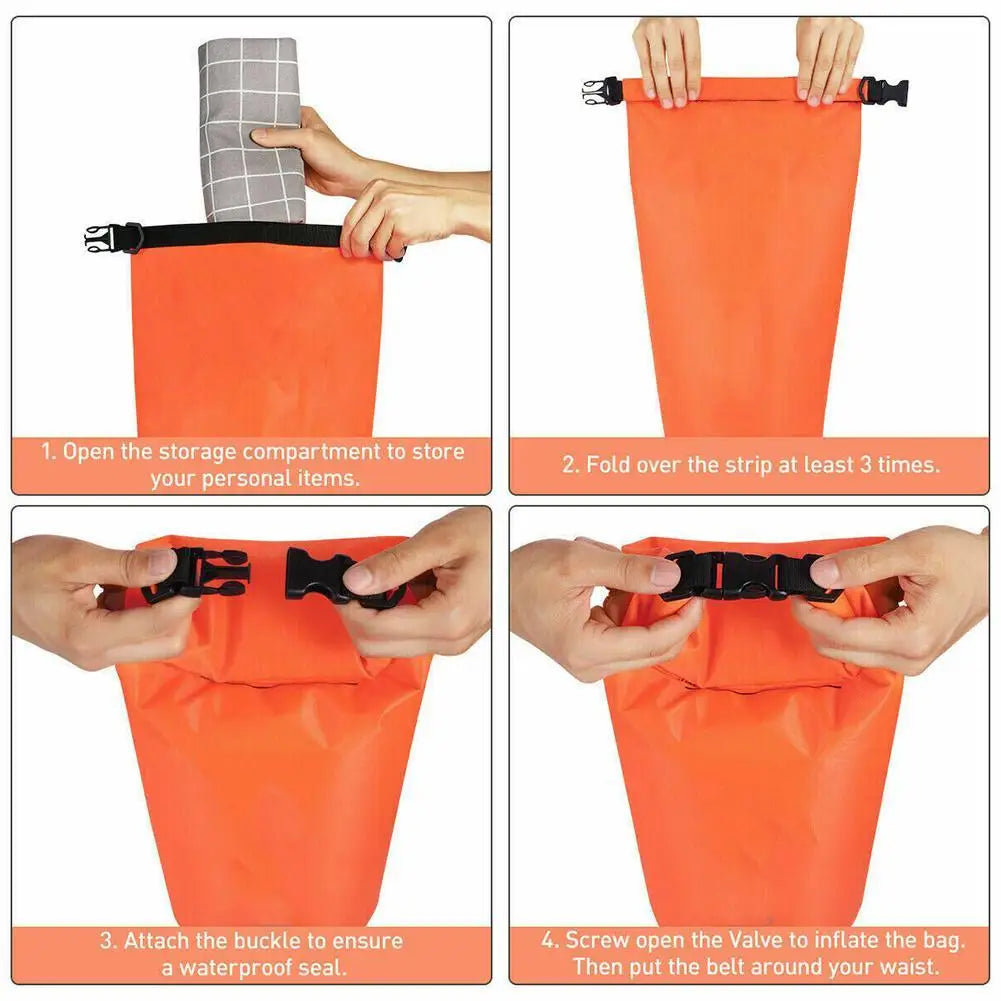 Inflatable Swimming Buoy & Tow Float – Dry Bag with Double Air Chambers and Waist Belt