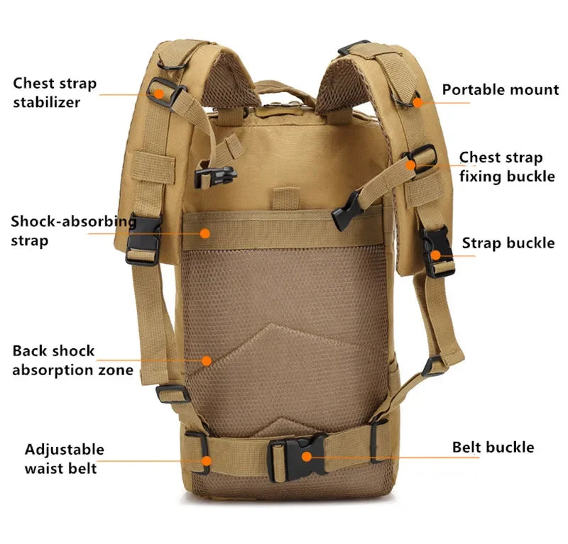 Fishing Tactical Backpack – Camouflage 3-Pocket Outdoor Travel & Hiking Bag