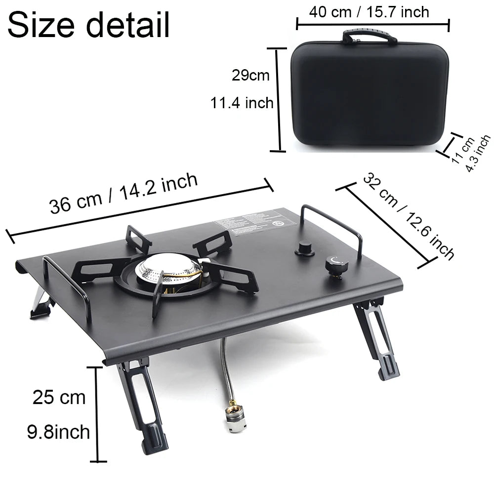 IGT Camping Folding Wood Table – Portable Gas Stove & BBQ Grill Table