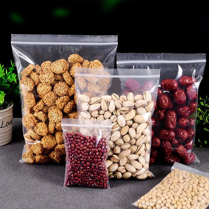 Transparent Zip Bags – 100/300PCS Reclosable Vacuum Storage Bags for Food & Jewelry