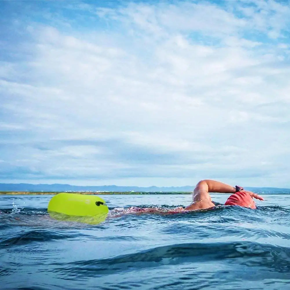 Inflatable Swimming Buoy & Tow Float – Dry Bag with Double Air Chambers and Waist Belt
