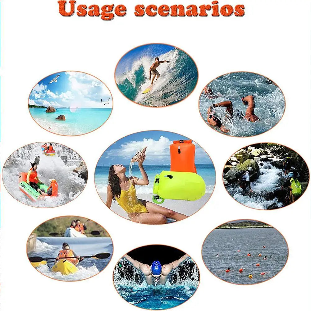 Inflatable Swimming Buoy & Tow Float – Dry Bag with Double Air Chambers and Waist Belt