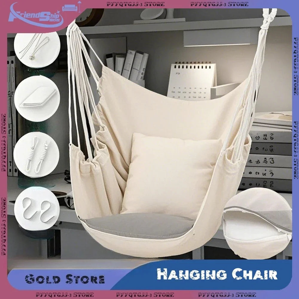 Durable Hanging Hammock Chair – Cotton Rope Indoor & Outdoor Swing
