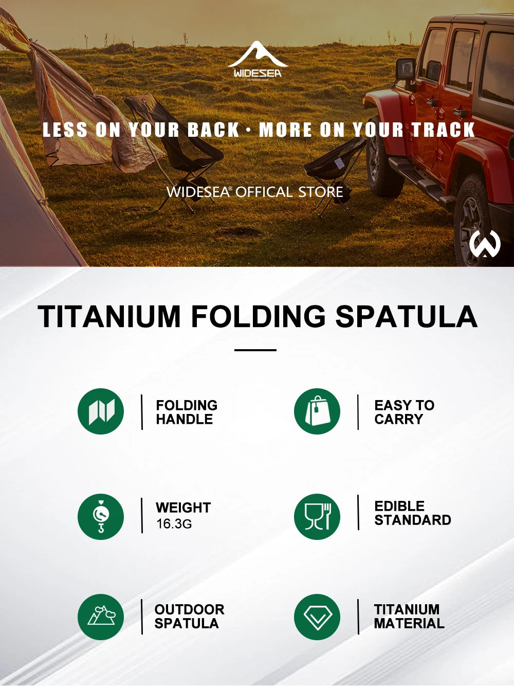 Widesea Titanium Folding Shovel – Compact Camping Spatula for Outdoor Cooking & Picnic