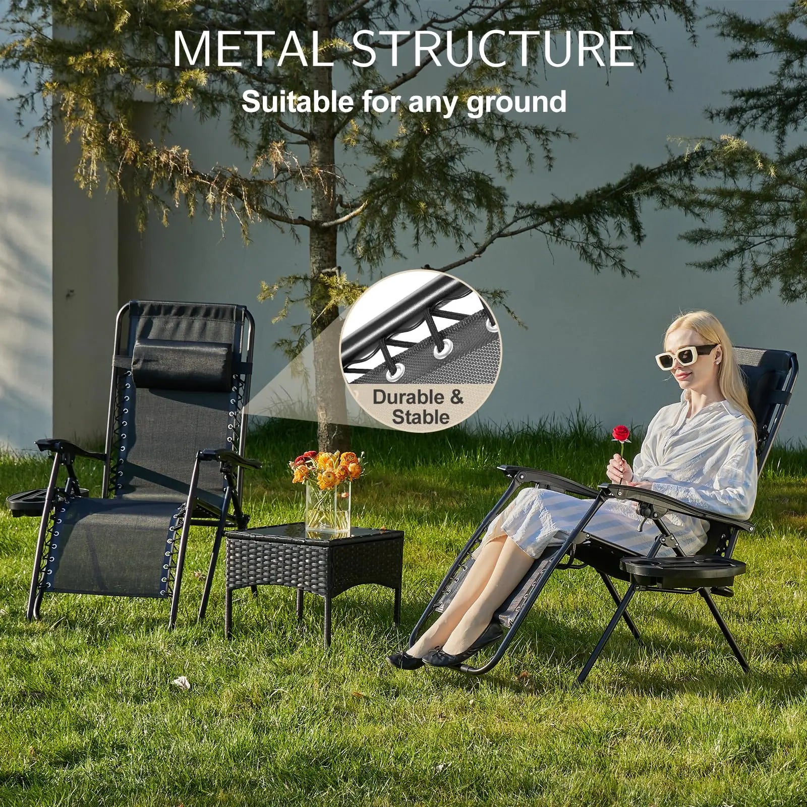 JHK Zero Gravity Recliner Set – 2 Portable Camping & Outdoor Lounge Chairs