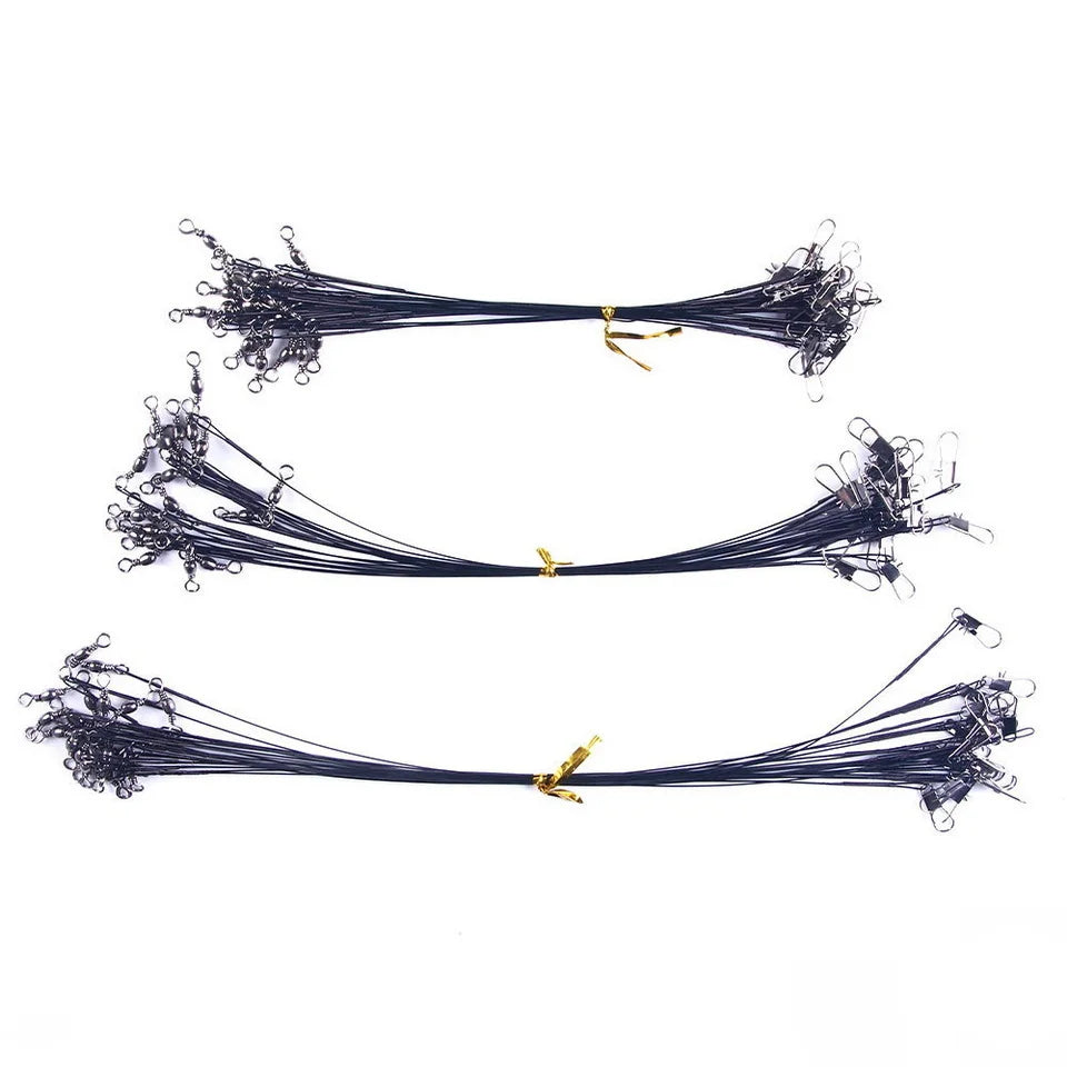 20-Piece Steel Fishing Line Leaders – Anti-Bite Wire with Swivel, 15–30cm