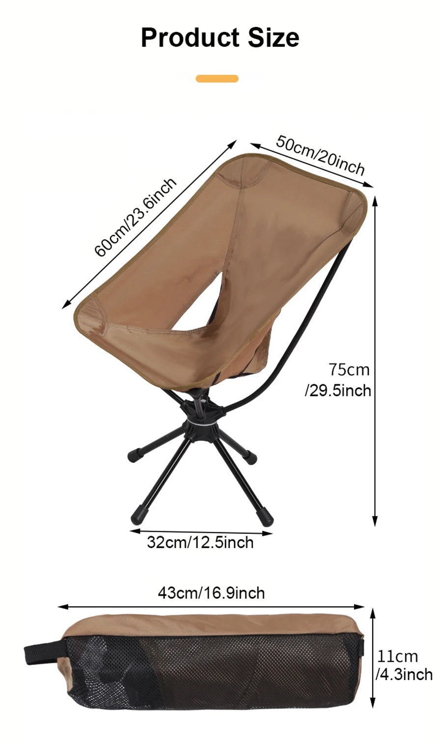 Rotatable Outdoor Folding Chair – Lightweight Camping, Beach & Fishing Chair with Carry Bag