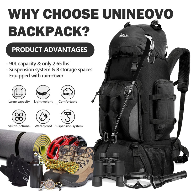 90L Waterproof Hiking Backpack – Large Capacity Trekking & Camping Rucksack
