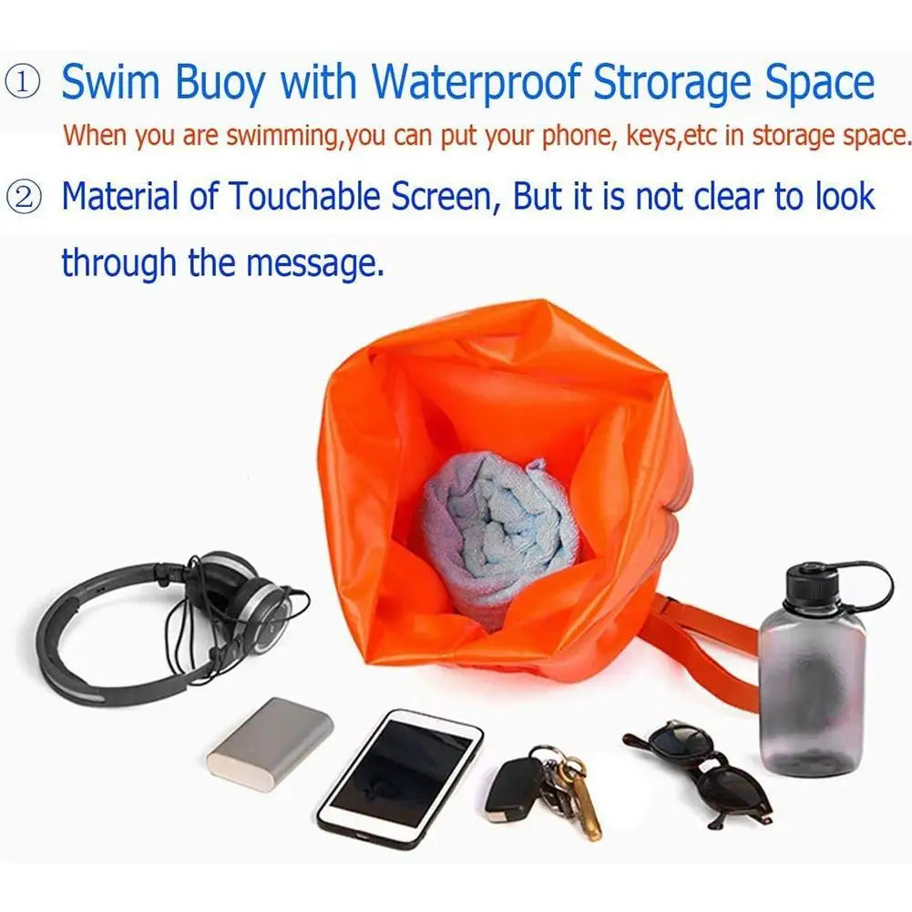 Inflatable Swimming Buoy & Tow Float – Dry Bag with Double Air Chambers and Waist Belt