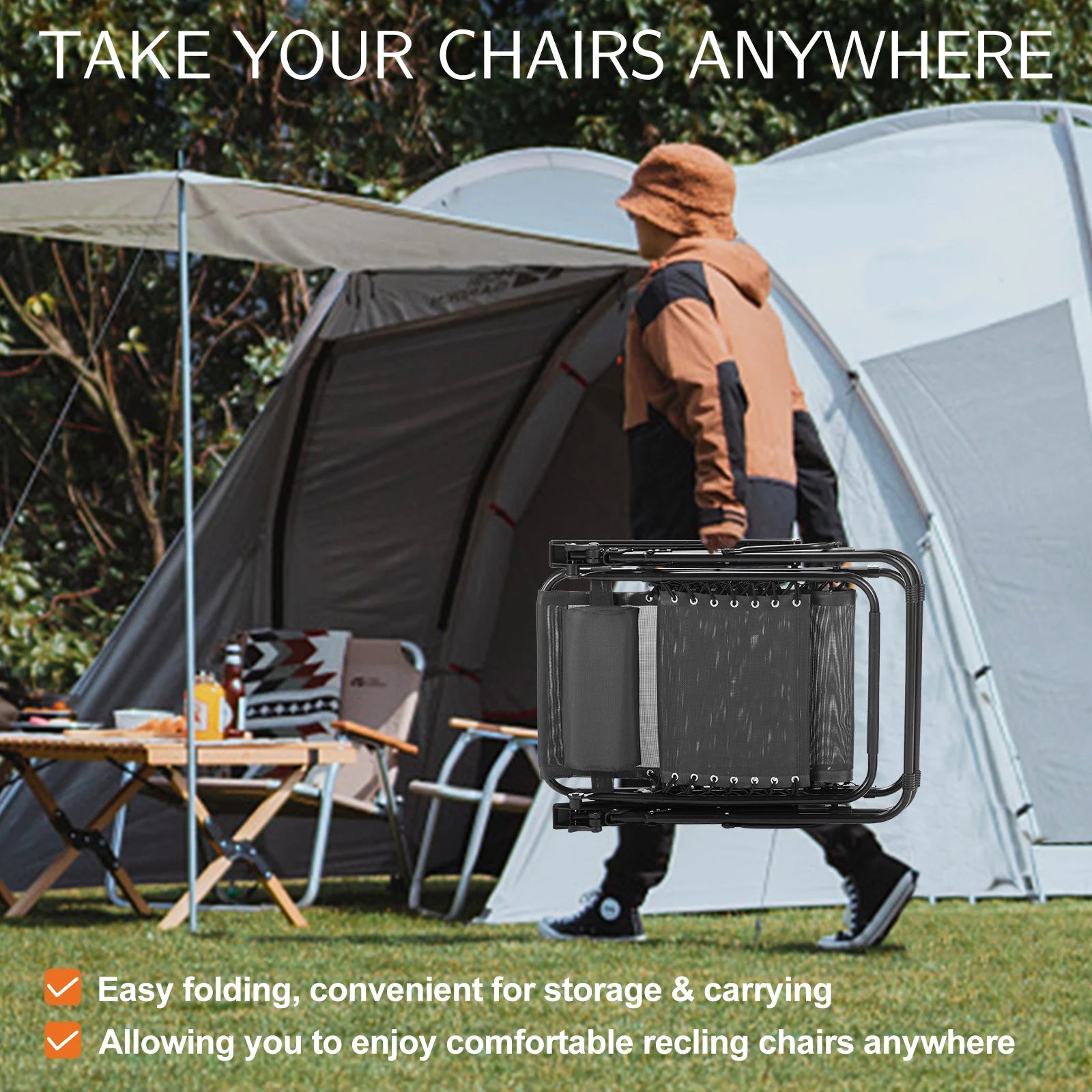 JHK Zero Gravity Recliner Set – 2 Portable Camping & Outdoor Lounge Chairs