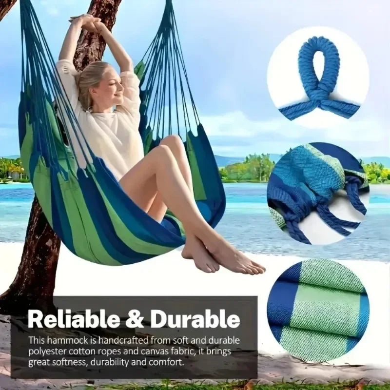 200KG Canvas Hammock Chair – Thick Swing Seat with Storage Bag