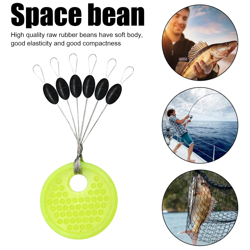 60-Piece Fishing Line Space Beans Set – Rubber Stopper Oval & Column Bobber Tools