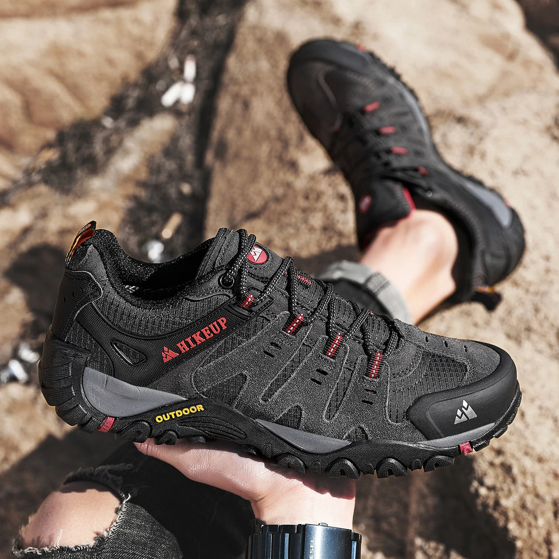 HIKEUP Men’s Hiking Shoes – Suede Leather Outdoor Trekking Sneakers