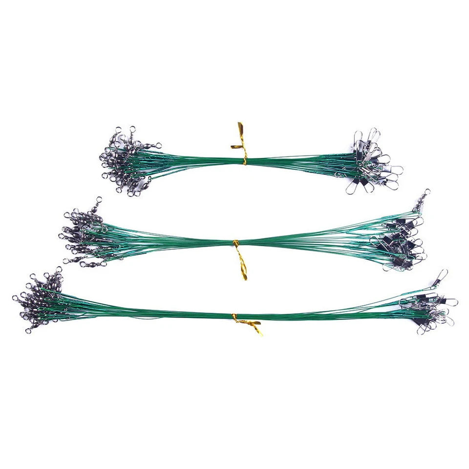 20-Piece Steel Fishing Line Leaders – Anti-Bite Wire with Swivel, 15–30cm