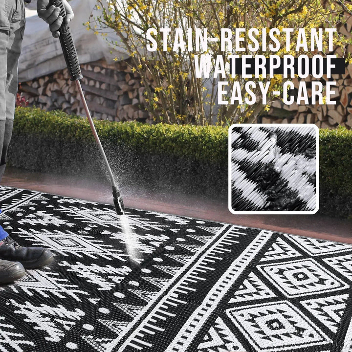 Kitinjoy Waterproof Outdoor Rug – Reversible Plastic Straw Boho Patio & RV Mat