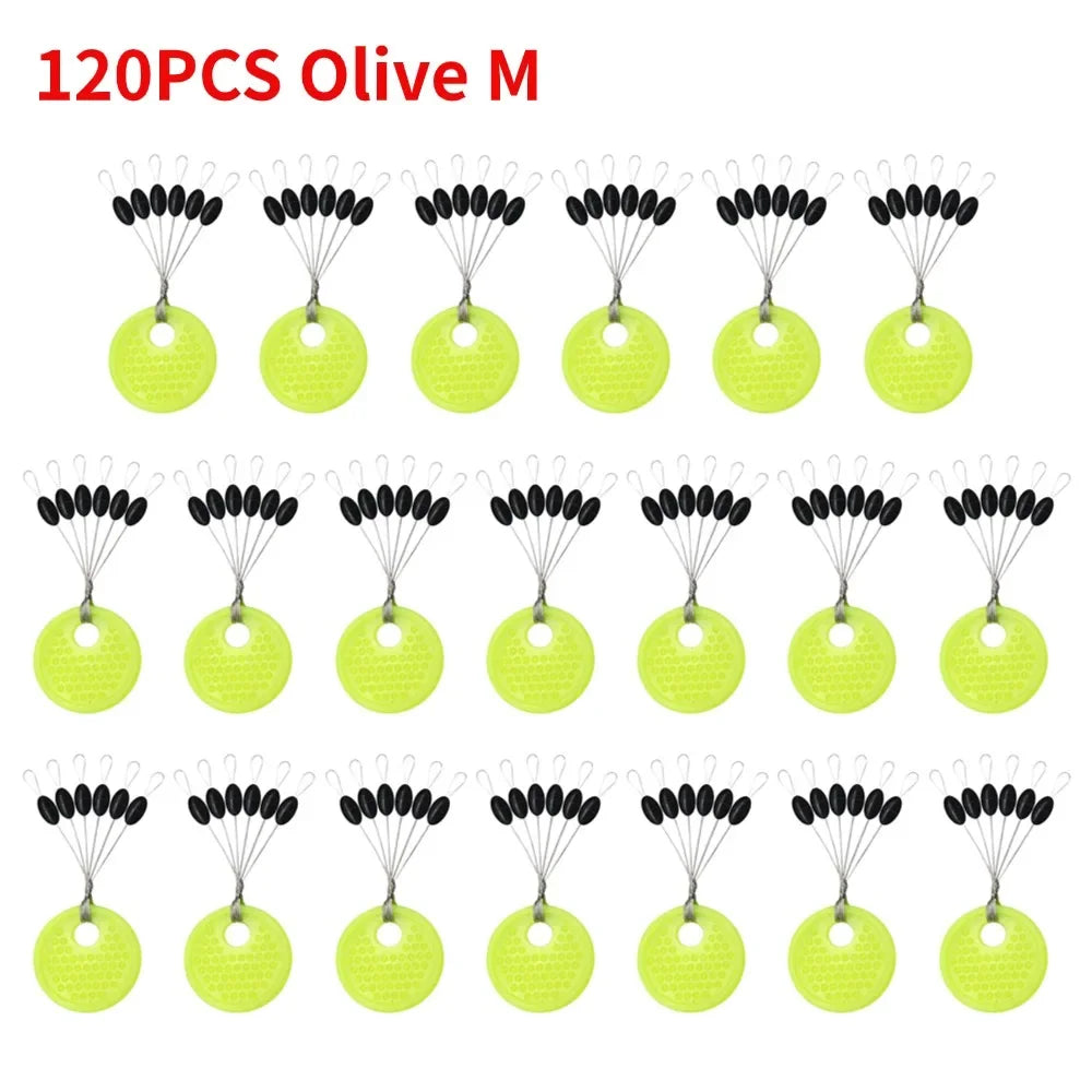 60-Piece Fishing Line Space Beans Set – Rubber Stopper Oval & Column Bobber Tools