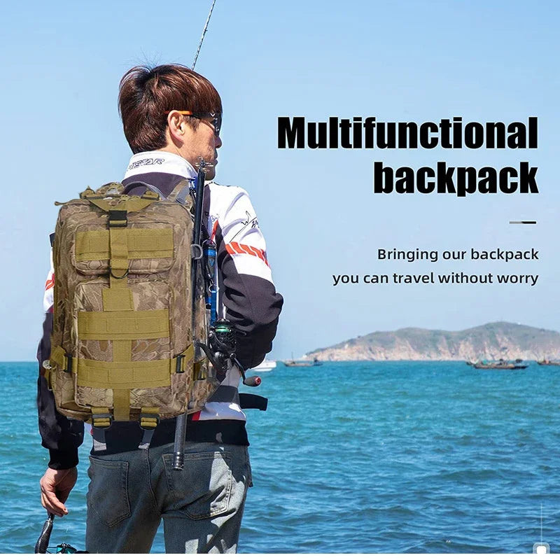 Fishing Tactical Backpack – Camouflage 3-Pocket Outdoor Travel & Hiking Bag