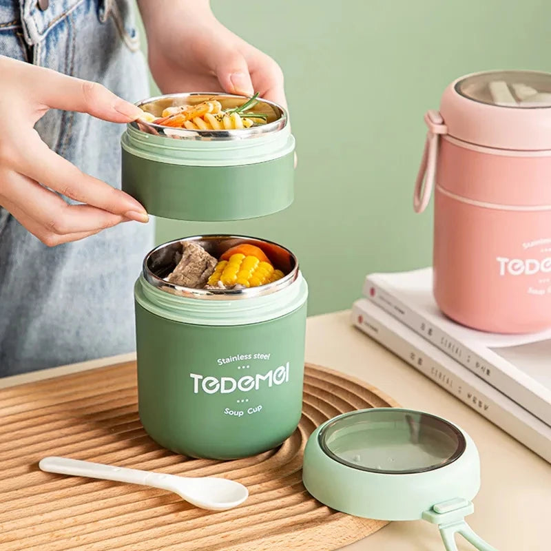 Stainless Steel Vacuum Soup & Lunch Box – Insulated Thermal Food Jar with Spoon