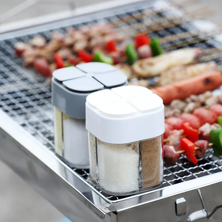 4-in-1 Camping Spice Jar – Portable Seasoning Dispenser with Lid, 4 Compartments