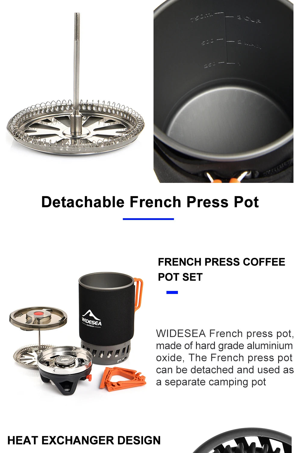 Widesea Camping Cooking System – Outdoor Gas Stove with Heat Exchanger, Coffee Pot & Cookware Set