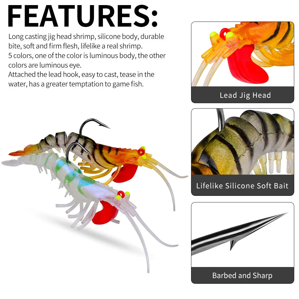 Luminous Silicone Shrimp Jig Head Swimbait