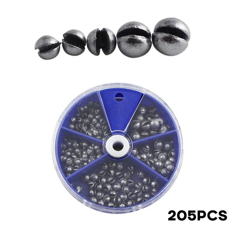 205-Piece Lead Fishing Sinkers Set – Open Pendant Weights with Storage Box
