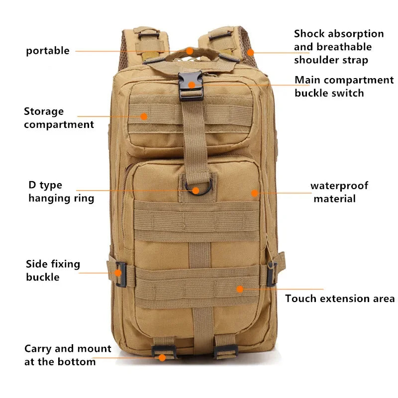 Fishing Tactical Backpack – Camouflage 3-Pocket Outdoor Travel & Hiking Bag