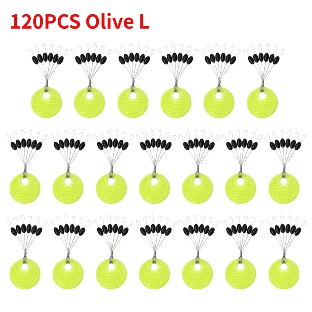 60-Piece Fishing Line Space Beans Set – Rubber Stopper Oval & Column Bobber Tools