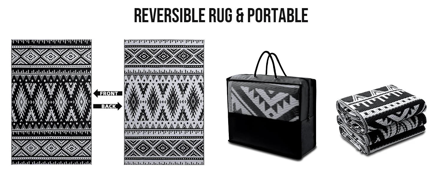 Kitinjoy Waterproof Outdoor Rug – Reversible Plastic Straw Boho Patio & RV Mat