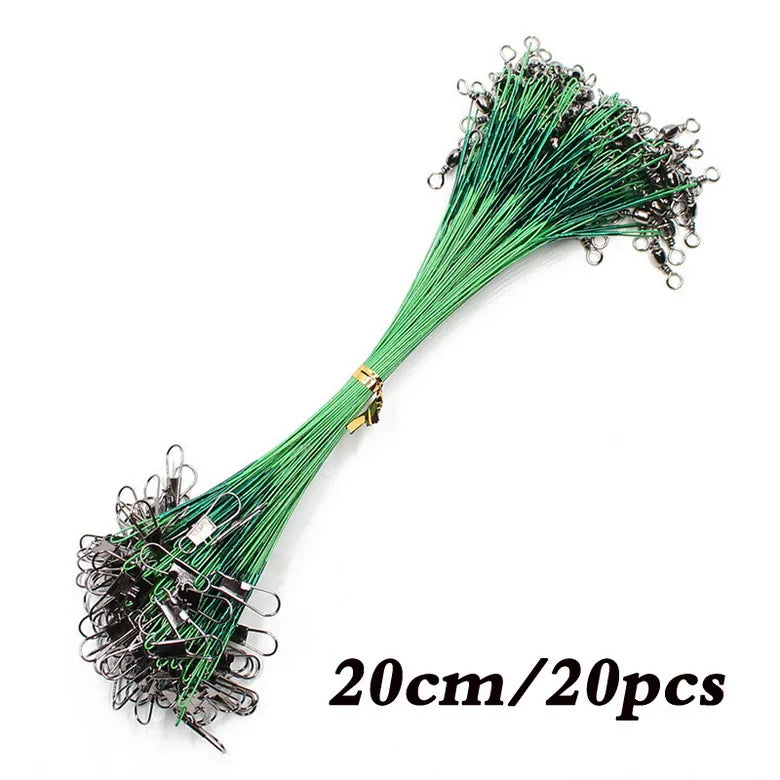 20-Piece Steel Fishing Line Leaders – Anti-Bite Wire with Swivel, 15–30cm
