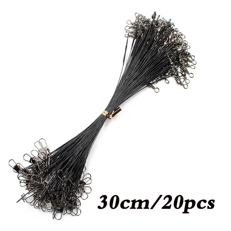 20-Piece Steel Fishing Line Leaders – Anti-Bite Wire with Swivel, 15–30cm