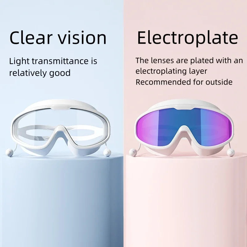 Wide-View Swimming & Diving Goggles – Anti-Fog with Earplugs for Adults & Youth