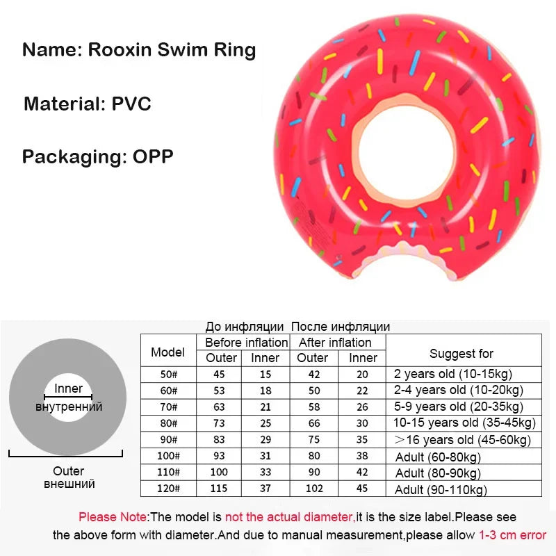 Rooxin Inflatable Donut Swim Ring – Pool Float for Kids & Adults