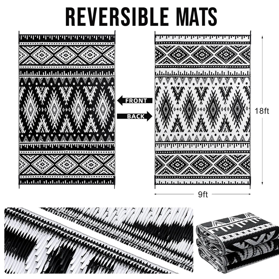 Kitinjoy Waterproof Outdoor Rug – Reversible Plastic Straw Boho Patio & RV Mat